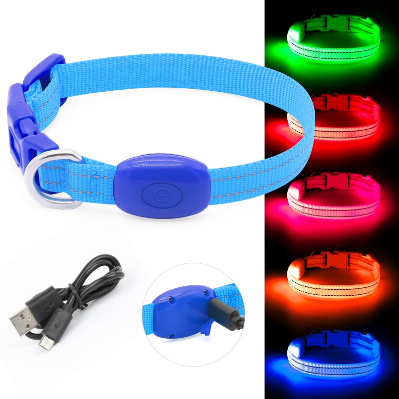 BSEEN Light Up Dog Collar - Reflective LED Dog Collar Rechargeable Glowing Cat Collars Adjustable Puppy Collar Safety Dog Lights for Night Walking (Blue, XS) - Image 2